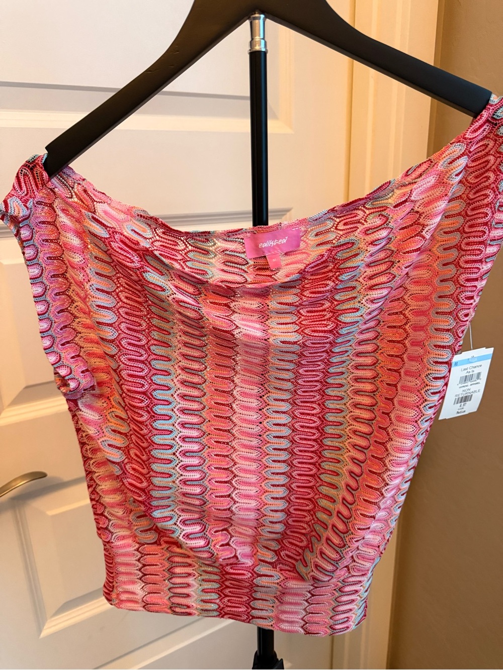 Pink Patterned Sleeveless Cowl Neck Top